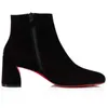 21S Ladies Winter Seksowne wysokie buty Kobieta czerwone buty buty kostki czerwone podeszwy podeszwy buty turila butie moda czarna miękka zamsz skóra EU35-44