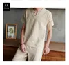 2st Summer T Shirts Cotton Linen Set Men Casual Tracksuit Chinese Style Korean Fashion Printing Clothing233U