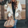 Kvinnor Vinter Vintage Leopard Print Patchwork Plush Jacket Elegant Faux Fur Coats Casual Turn-down Collar Lossa Outwear Overcoat 210428