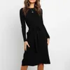 Jocoo Jolee Women Winter Sweater Dress Causal Long Sleeve O Neck Solid Sashes Knitted Knee Length Dress Vintage Bodycon Dress 210619