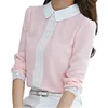 Spitze Häkeln Frauen Bluse Rosa Chiffon Hemd Dünne Peter Pan Kragen Langarm Tops Pullover Blusa Renda T74706 210421