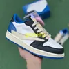 Fragment x TS - Jumpman 1 Low Mens Womens Basketball Shoes الهيب هوب المصمم أسود أبيض أزرق جلد ناعم أحذية رياضية في الهواء الطلق مع