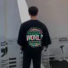 IEFB / Herrkläder Sommar Svart T-shirt för manlig koreansk reflekterande tryckt lös kortärmad bomullstopp Stor storlek Y2230 210524