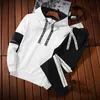 Männer Casual Trainingsanzug Sportswear Männer Mit Kapuze Sweatshirt Patchwork Mode Slim Fit Gym Fitness 2 PC + Hosen Jogging Sets 210916