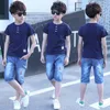 2019 летняя детская одежда для мальчиков набор мальчиков джинсовая и рубашка короткие комплекты моды детская одежда мальчиков 5 6 7 8 9 10 11 12 13 14 лет x0802
