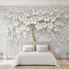 Papéis de Parede 3D Embossed White Flower Papel de parede Murais PO Mural para Quarto Casamento Casa Decoração Modern Floral Papel Rolls