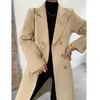 Fashion Women Wool Jackets Warm Korean Style Office Lady Elegant Khaki Long Coat Outerwear 210608