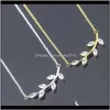 Pendant & Drop Delivery 2021 Sparkling Crystal Leaf Zircon Branch Pendants Necklaces For Women Jewelry Stainless Steel Gold Color Charm Chain