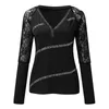 Women's T-Shirt Women 2021 Sell Lace Long Sleeve Deep V Neck Tops Casual Pullover Tee Shirt Female Print Tunic Sexy With Pearls