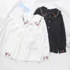 Весенняя винтажная вышивка цветочные блузки для женщин рубашки шифон блузка белые топы фонарь с длинным рукавом милый 13051 210508