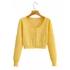 Gebreide bijgesneden vesten vrouwen herfst winter korte gele vintage knop vest casual slanke tops 210415