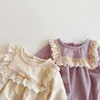 spring girl baby Siamese Romper lace long sleeve triangle climbing clothes send cap girls 210702