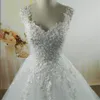 2022 White Ivory Dress pearls Wedding Dresses with lace bottom for brides dress plus size 2-26W