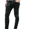 Jeans pour hommes taille basse déchiré plusieurs fermetures à glissière décontracté serré noir crayon denim pantalon vintage gothique punk style pantalon 211108