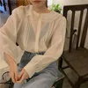 Neploe Women Blouse Sweet Gentle Chiffon Shirt Summer Tops Female Thin Sunscreen Peter Pan Collar White Blusas Mujer 4h629 210422