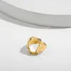 Anelli regolabili con apertura a punto interrogativo geometrico alla moda per le donne Gioielli con anelli a dito spessi cavi in metallo dorato alla moda