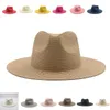 summer women men wide brim solid jazz sun straw Fedora hats outdoor beach travel UV protective handmade