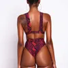 In-x sexy rouge serpent imprimé bikini 2020 boucle maillot de bain femme baigneuses taille haute biquini col en V maillots de bain femmes maillot de bain nouveau Y0820