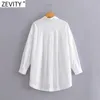 Vrouwen Mode Sinlge Pocket Casual Losse Witte Shirt Office Dame Lange Mouw Zakelijke Blouse Roupas Chic Tops LS9291 210420