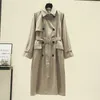 Korea Runway Designer Fall / Höst Justerbart midjafickor Maxi Long Trench Coat med bälte Chic Female Windbreaker Classic 210812