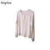 Single-breasted Knitted Ladies Cardigan Autumn Female Jacket Fashion Casual Round Neck Solid Color Long Sleeve Sweater 210422