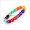 Strängar armband naturlig sten sju chakra sträng 8mm lila röd gul svart colorf regnbågspärlor armband buddha stretch yogamän juvel