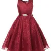 Style Fleur Filles Enfants Dentelle Robes avec Strass Sash Enfants Fête De Mariage Demoiselle D'honneur Vêtements 210329