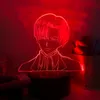 Luci notturne Levi Ackerman Figura Luce a LED 3D per Attack On Titan Decorazioni per la casa Regalo di compleanno per bambini Tavolo per cartoni animati Lampada per anime a 16 colori