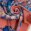 Quadratischer Schal für Damen, Pashmina, gute Qualität, 65 % Seide, 35 % Kaschmir, Material, Druck, Buchstaben, Blumen, Muster, Größe 110 cm – 110 cm