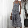 Sommar Elegant Sexig Strand Lång Klänning Kvinnor Mode Skriv ut Rem Ladies Halter Boho Dress Women Vestidos V-Neck Maxi Dress 210514