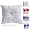 Casamento Europeu Decoração Anel Travesseiro Duplo Coração Branco Vermelho Azul Azul Fita Fita Bowknot Rhinestone Party Fontes