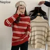 Neploe dolcevita a righe pullover lavorati a maglia abiti invernali moda maglioni oversize per donna Pull Femme coreano maglieria cappotto 210422