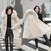 GRELLER Mode Lange Wintermantel Frauen Kleidung Wolle Liner Mit Kapuze Parkas Schlank Mit Pelz Kragen Warme Jacke 210910