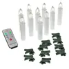 Set di 10 candele coniche a LED di simulazione telecomandate, tealight, senza fili, alimentate a batteria con clip per controller, corde per albero di Natale di nozze