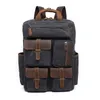 Zaino casual da uomo in tela cerata e pelle di design Zaino da viaggio vintage Zaino da campeggio per escursionismo Borsa per laptop da 14 pollici antifurto