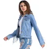 1Vintage Élégant Fringe Lâche Denim Veste Manteau Femmes À Manches Longues et Manteaux pour Plus La Taille Survêtement Jean 210514