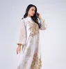 민족 의류 여성을위한 가장 유효한 이슬람 드레스 중동 골든 스팽글 수 놓은 원사 여성 두바이 아랍 EID 기모노 Abayas Robe