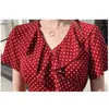 Summer Short Sleeve Ruffles Women Dress Polka Dot Coreano Porcile con scollo a V Temperamento Red Party Vestidos 8834 50 210508