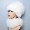 Inverno morbido caldo donna vera sciarpa di pelliccia di coniglio Rex cappello caldo vero berretto anello scialle sciarpe di pelliccia di volpe naturale cappelli