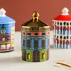 حامل شمعة من السيراميك الملون Heigth 14cm DIY Castle Castle Candy Jar Vintage Storages Bins Caft Home Decoration Jewerlly Storage Bo277i