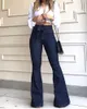 Denim High Waist Bell-Bottom Jeans Sexy Ladies Plus Size Trousers With Packets Casual Lady Office Streetwear Oversize Pants 210415