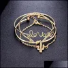 Other Bracelets Jewelry 4Pcs/Set Gold Chain Arrow Bracelet Love Letter Charm Cactus Knot Cuff Bangle Gifts Drop Delivery 2021 Pznij