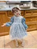 韓国の女の子レースロリータドレス子供スペインの刺繍ベストとPneピースの服セットスーパーかわいい幼児の服210529