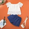 Mädchen Kleidung Set Spitze Tops + Denim Hosen Outfits Sommer 2021 Kinder Boutique Kleidung 1-4T Kinder Im Freien 2 PC Anzug Nette