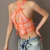 Jocco Jole Kvinnor Sommar Patchwork Hollow Sexig Backless Halter Tank Top Sticka Banadge Bright Line Decoration Camis Party Club 210518