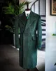 2021 Winter Mens Wedding Tuxedos Green Long Jacket Customise Groom Groomsmen Coat Suits Mens' Business Formal Wear