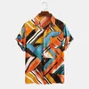 Yaz Geometrik Renk Blok Kontrast Plaj Rahat Erkekler Gömlek Kısa Kollu Bluzlar Top Erkek Gömlek