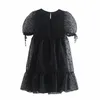 VUWWYV Black OrganTransparent Ruffle Femme Robe Summer Sexy Sheer Party Femmes Puff Sleeve Smock Mini Robes 210430