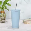 16Oz Stainless Steel Straw Mug with Lid Pearl Milk Tea Vacuum Flask Double Layer Straws Cups Car Insulation Cup