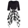 Gothic Plaid Mini Dress Women Preppy Sexig Hög Midja Asymmetrisk Casual Kvinna Elegant Goth Punk Short Party Dresses Vestidos 210322